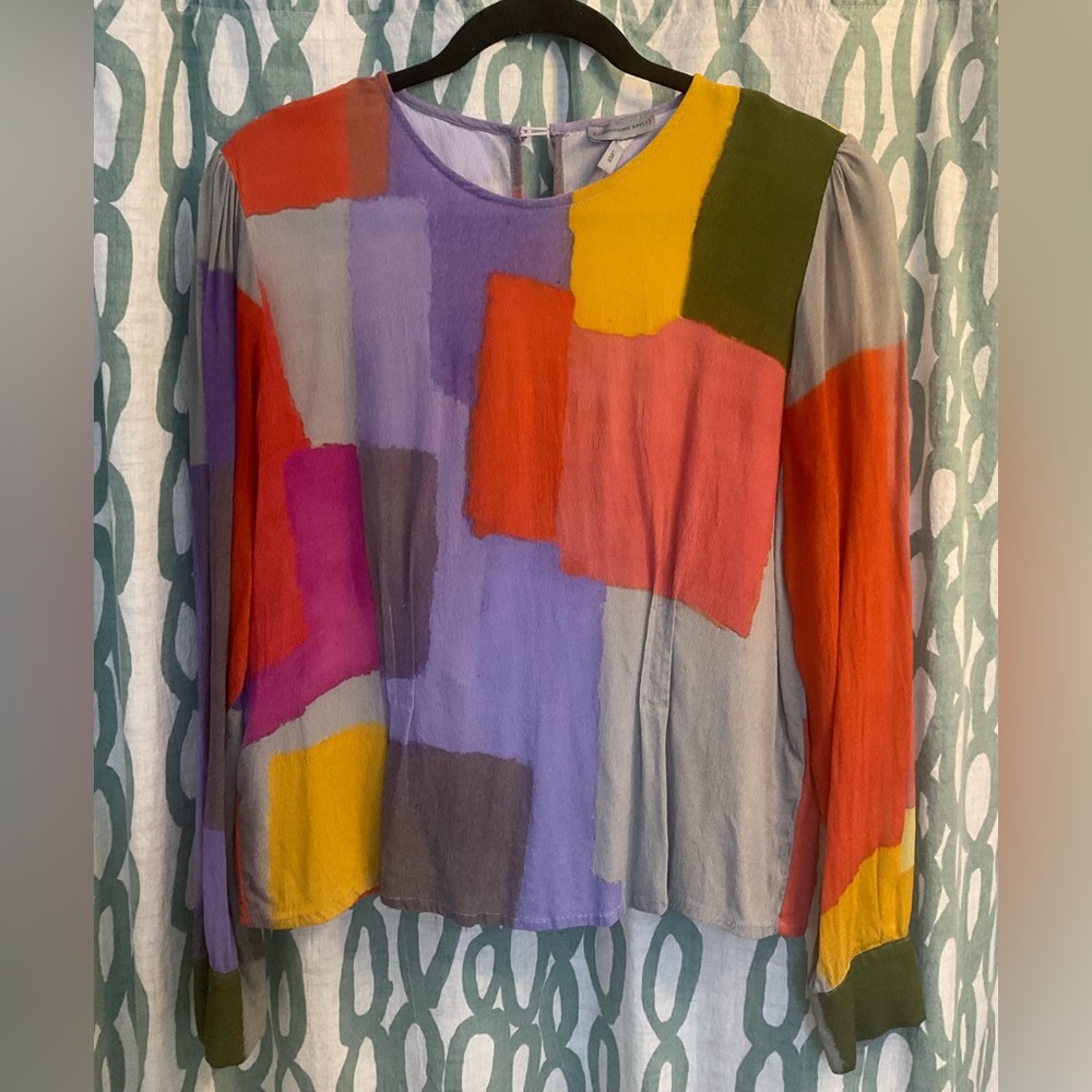 Anthropologie Conditions Apply crepe multicolor long sleeve top in size Large